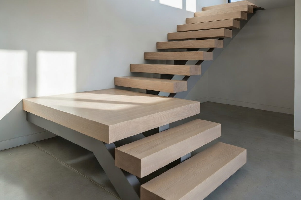 Thick Floating Stair Landings with One Week Lead Time in White Oak