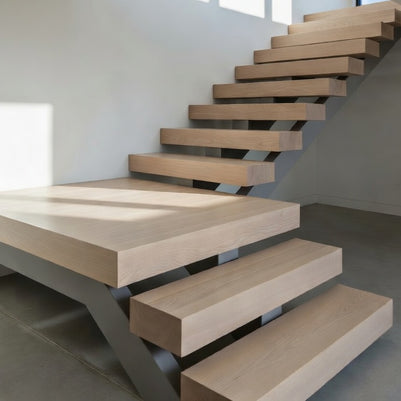 Thick Floating Stair Landings with One Week Lead Time in White Oak