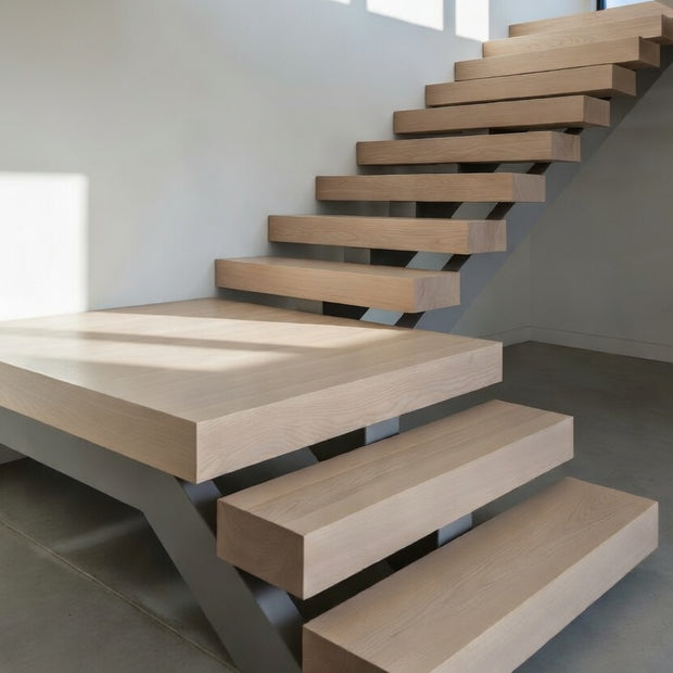 Thick Floating Stair Landings with One Week Lead Time in Red Oak